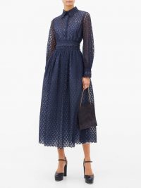 LUISA BECCARIA Peter Pan collar lace maxi dress in blue ~ sheer sleeved dresses