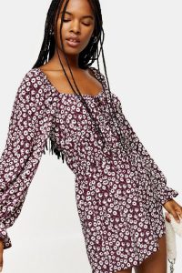 TOPSHOP Purple Floral Print Prairie Playsuit