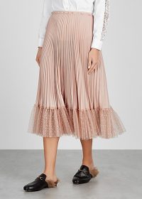 RED VALENTINO Blush point d’esprit-trimmed pleated midi skirt ~ frill hemmed skirts