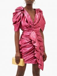 HALPERN Ruffled pink devoré-lamé mini dress ~ party glamour