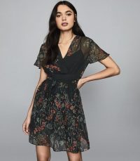 REISS SADIE FLORAL PRINTED MINI DRESS BLACK PRINT ~ floaty semi sheer dresses