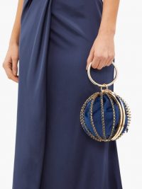 ROSANTICA BY MICHELA PANERO Sasha crystal-embellished cage-frame clutch in navy