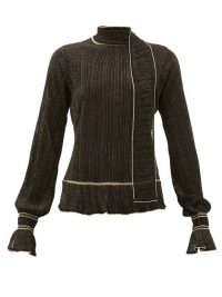 PETER PILOTTO Scarf-neck plissé metallic-knit sweater in black ~ chic knitwear