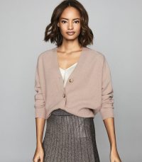 REISS SIMONE WOOL CASHMERE BLEND CARDIGAN BLUSH ~ casual luxe knitwear