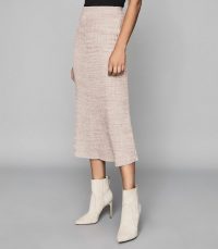 REISS SKYLA KNITTED MIDI SKIRT PINK ~ chic knitwear