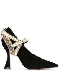 SOPHIA WEBSTER pearl and crystal embellished buckle pumps in black suede