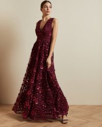 TED BAKER DAYYA V neck maxi dress in oxblood / dark red occasion dresses