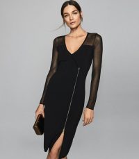 REISS VALENCIA ZIP DETAILED BODYCON DRESS BLACK ~ stylish partywear