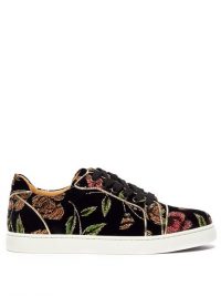 CHRISTIAN LOUBOUTIN Vieira Orlato floral glitter & velvet trainers in black