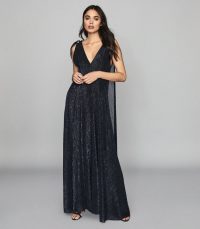 REISS VIVIENNE METALLIC MAXI DRESS NAVY ~ feminine event wear