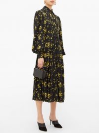 EMILIA WICKSTEAD Anatola floral-print crepe midi dress in black ~ knife pleat dresses