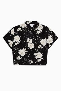 TOPSHOP Black Floral Print Keyhole Blouse