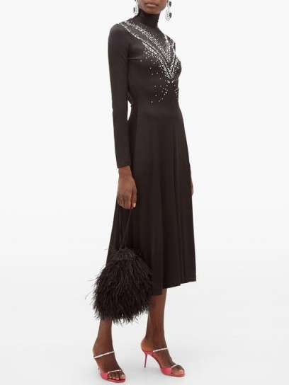 PACO RABANNE Crystal-embellished jersey midi dress in black