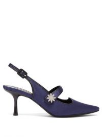 FABRIZIO VITI Davis crystal-daisy satin Mary-Jane pumps in navy