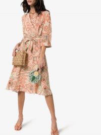 Etro Paisley Silk Wrap Dress in orange