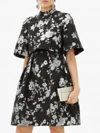 ERDEM Favilla cape-back brocade mini dress in black / feminine occasion wear