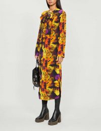 GANNI Tied-neck floral-print crepe midi dress in lemon – bright and bold prints