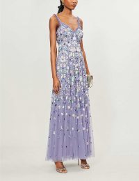 NEEDLE AND THREAD Wildflower floral sequin-embellished tulle gown in bluebell ~ feminine event wear