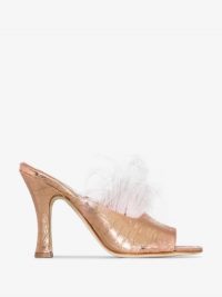 Paris Texas Pink 90 Feather Embellished Patent Leather Mules