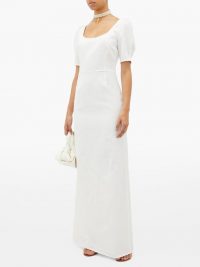 BROCK COLLECTION Puffed-sleeve slubbed cotton-blend dress in white ~ effortless style clothing