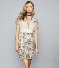 REISS SADIE FLORAL PRINTED MINI DRESS NEUTRAL ~ feminine look clothing