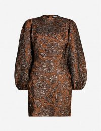 SAMSOE & SAMSOE Harriet metallic cloque mini dress in argan oil. BALLOON SLEEVED DRESSES
