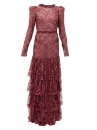 THE VAMPIRE’S WIFE The Early metallic-lace dress in burgundy ~ tiered maxi