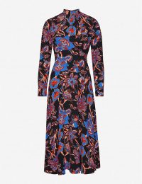 WHISTLES Ruby Trailing Bloom graphic-print crepe midi dress black/multi