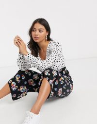 ASOS DESIGN Petite mixed spot and floral print tea jumpsuit