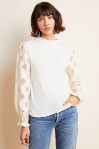 Ro & De Judith Top in Ivory ~ semi sheer sleeves