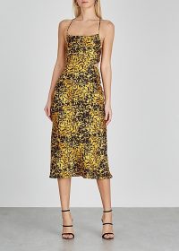 BEC & BRIDGE Turtle Rock printed silk midi dress in yellow/black – strappy back dresses