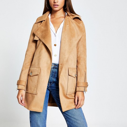 RIVER ISLAND Brown suedette pocket front jacket