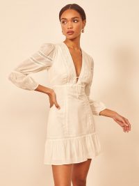 REFORMATION Cecille Dress Ivory ~ ruffled hem mini