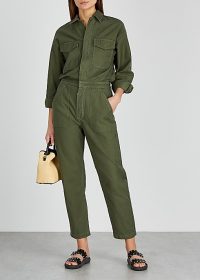 CITIZENS OF HUMANITY Marta dark green cotton jumpsuit – casual crop leg jumpsuits