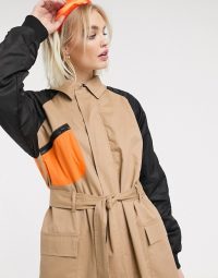 COLLUSION hybrid bomber trench coat in stone – colourblock macs