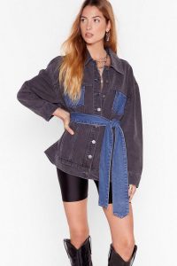 NASTY GAL Contrast Panel Belted Jacket in Black