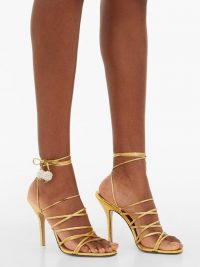 THE ATTICO Crystal-embellished leather heeled sandals in gold ~ luxe strappy heels