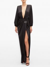 ALEXANDRE VAUTHIER Deep V-neck satin long dress in black – event glamour – red carpet gowns