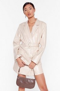 NASTY GAL Faux Leather Too Busy Blazer Mini Dress in stone