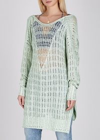 FREE PEOPLE Pretty In Pointelle mint cotton-blend jumper – sheer knits