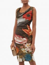 VIVIENNE WESTWOOD Ginnie floral-print satin dress in black ~ ruched dresses