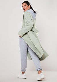 MISSGUIDED green shawl collar side split coat