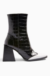 TOPSHOP HEAVEN Leather Black And White Block Boots in Monochrome – chunky heeled boot