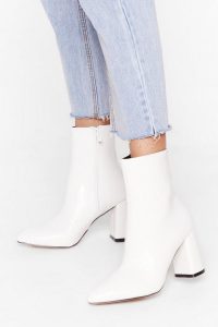 NASTY GAL Hey Sole Sister Faux Leather Croc Boots in white