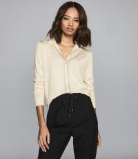 REISS IDA STITCH DETAIL BUTTON THROUGH TOP IVORY