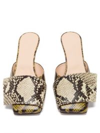 WANDLER Isa square-toe python-effect leather mules in green