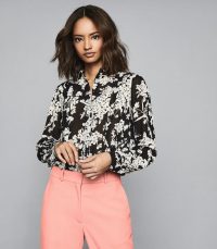 REISS JEAN FLORAL PRINTED BLOUSE BLACK ~ monochrome blouses