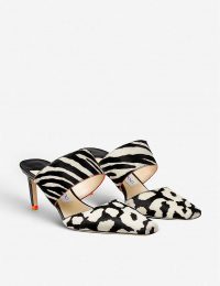 JIMMY CHOO Hawke 65 animal-print heeled leather mules in BLACK/WHITE/ORANGE – monochrome mule