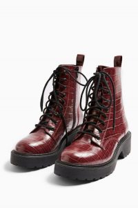 TOPSHOP KACY Burgundy Chunky Boots