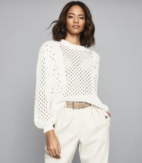 REISS LAUREN CHUNKY OPEN-KNIT JUMPER CREAM